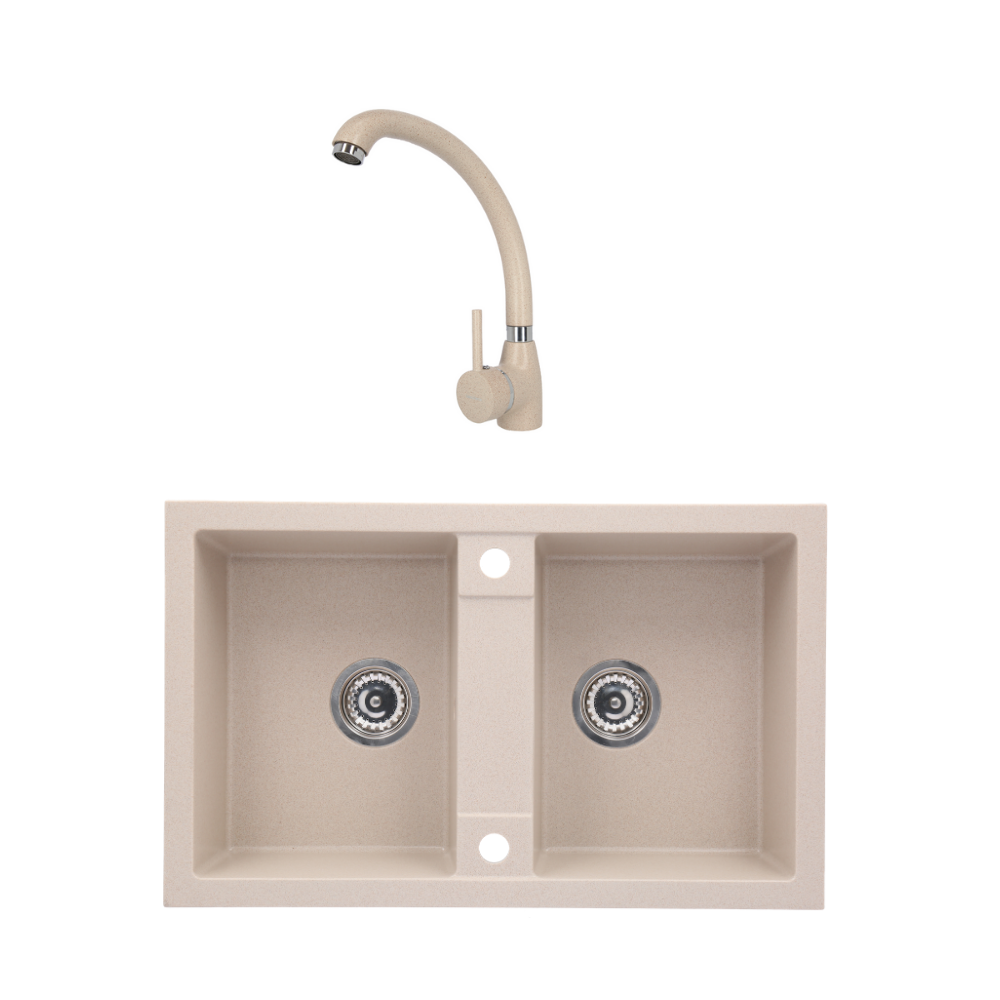 Set Chiuveta granit 2 cuve CasaBlanca DUO SAND + Baterie bucatarie SAND4A