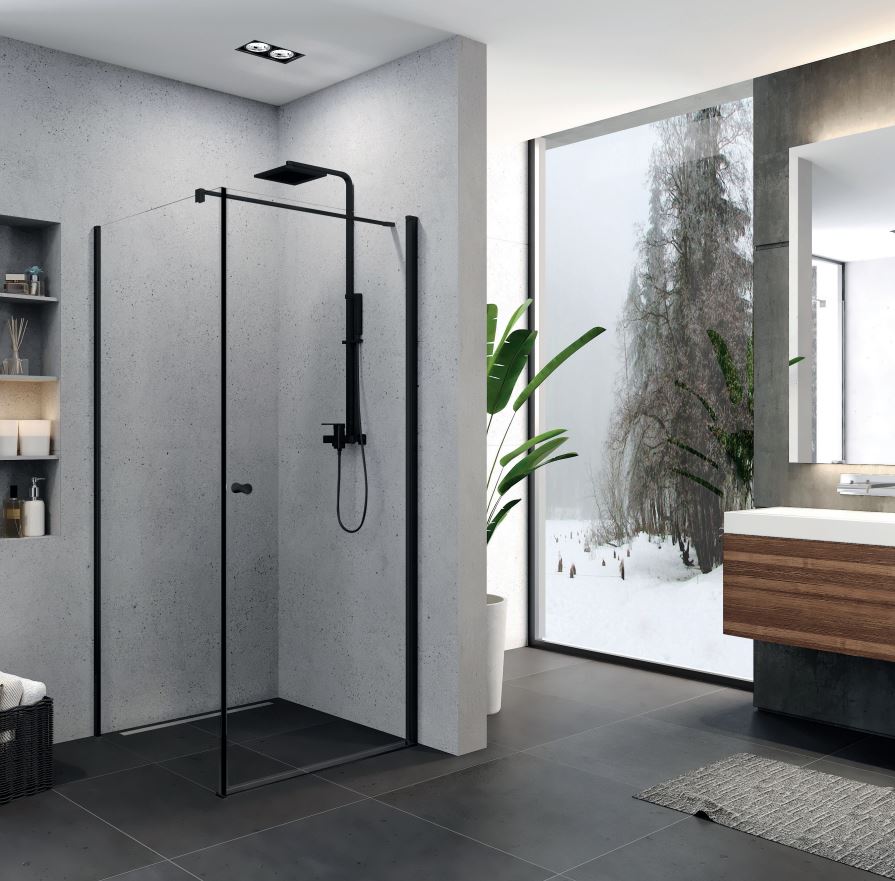 Spatio Cabina dus rectangulara cu usa batanta sopora black 80x80x195 cm