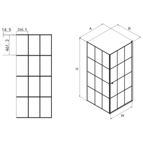 Cabina dus rectangulara cu usa batanta SOPORA BLACK GRID 90x90x195 cm cu montaj pe stanga