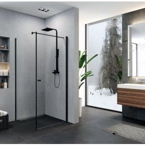 Cabina dus rectangulara cu usa batanta SOPORA BLACK 90x90x195 cm