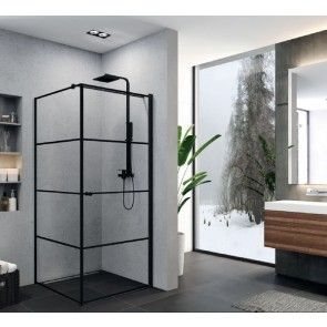 Cabina dus rectangulara cu usa batanta SOPORA BLACK STRIPS 90x90x195 cm cu montaj pe dreapta