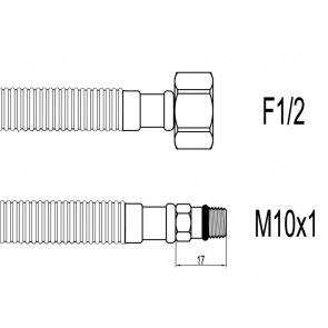 Schita Racord flexibil din Inox gofrat baterii F1/2"xM10 cu capat scurt 40cm Techman GBS25