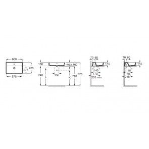 Lavoar pe blat Roca The Gap 600x420mm, portelan alb