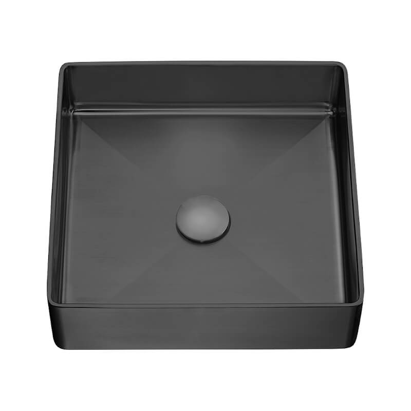 Lavoar baie inox Laveo Polla, 1 cuva patrata si ventil click-clack, negru satinat (si imagine bricosteel.ro